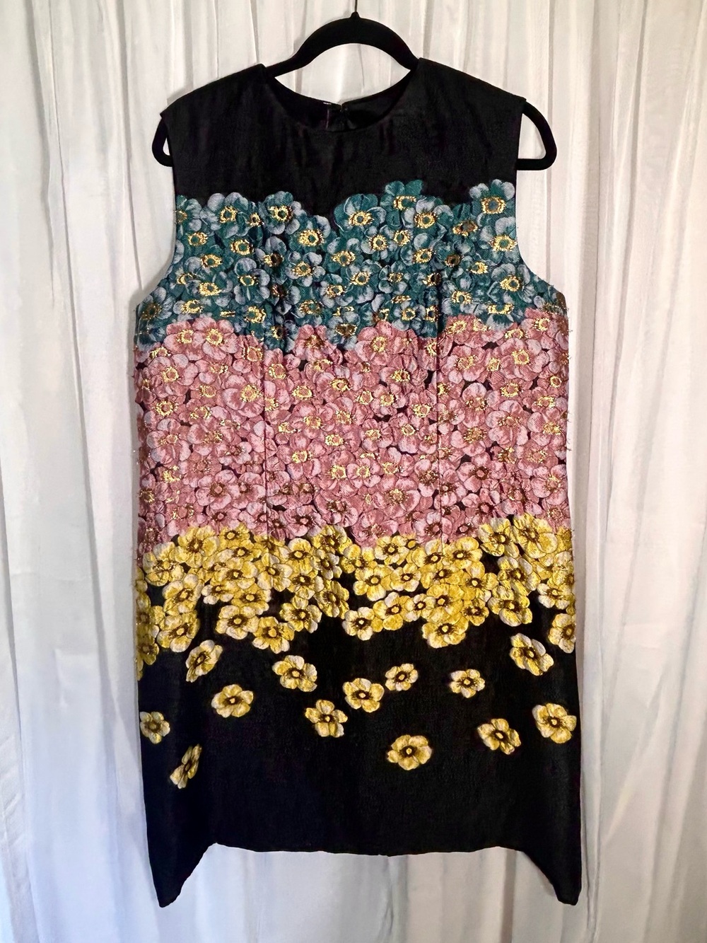 Peggy Jennings - Pretty Vintage Black Floral Dress in Gold, Teal, Pink & Yellow.